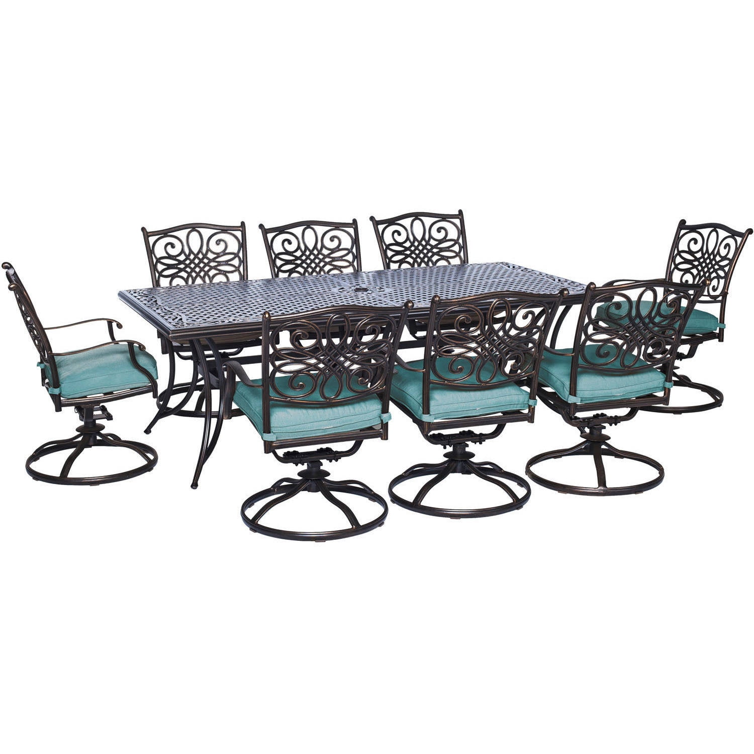 Hanover Traditions 9-Piece Aluminum Outdoor Dining Set, Blue