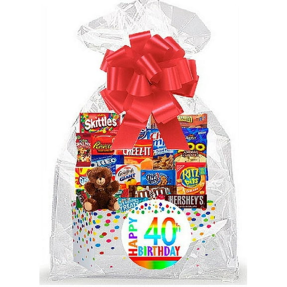 CakeSupplyShop Item#040BSG Happy 40th Birthday Rainbow Thinking Of You Cookies, Candy & More Care Package Snack Gift Box Bundle Set - Ships FAST!
