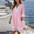 thumbnail image 2 of ZHOGXU Women's Dresses Summer Short Sleeve V Neck Striped Print Comfortable Breathable Loose Fit Dress With Pockets For Everyday Wear,Red,Xxxl, 2 of 4