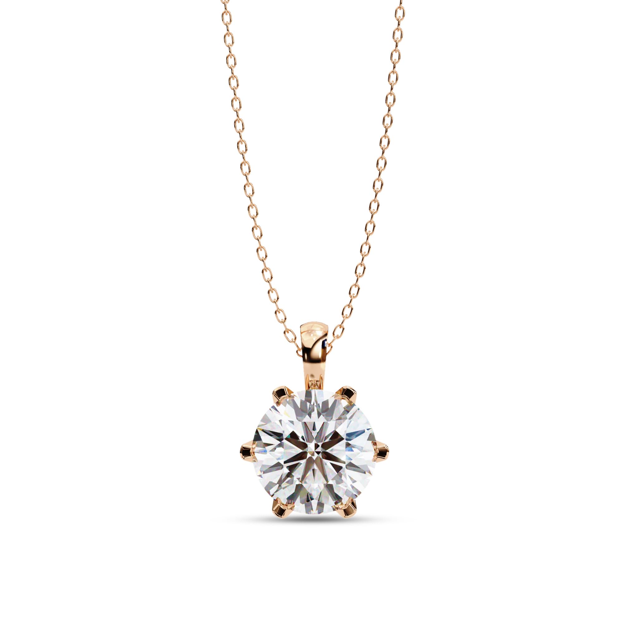 AFFY Solitaire Pendant Necklace for Women 8.4mm Round Cut Lab Created Moissanite Necklace with 18 Inch Chain in 14K Rose Gold Plated 925 Sterling Silver Jewelry Gift for Her