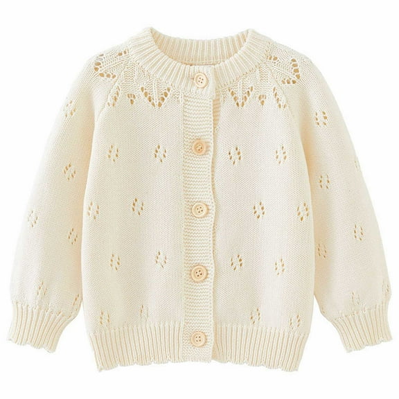 Otqutp Children Snow Wear Windproof Toddler Girls Sweater Cardigan Solid Hollow Long Sleeve Knitted Coat for Party Birthday School(Beige,4-5 Years)