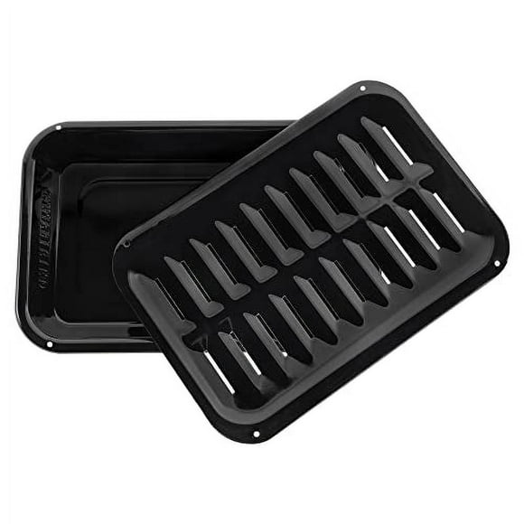 Certified Appliance Accessories SPL50008 Small 2-Piece Broiler Pan &amp; Grill Set Porcelain-on-Steel 13&quot;x8-3/4&quot;x1-3/8&quot; Broiler Pan for Oven, Black