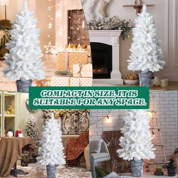 Alvantor 4 ft Potted Artificial Christmas Tree, 200 PVC Branch Tips, Unlit, White