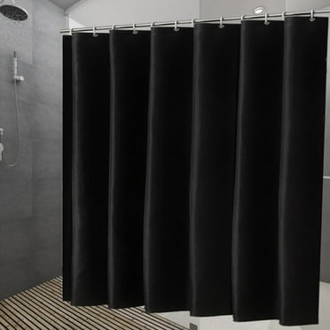 Fabric Shower Curtain Liner Solid Black with 12 Hooks & Metal Grommets, Hotel Quality,Machine Washable,for Bathroom,71x59"