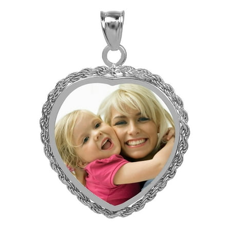 14k Gold Heart Shaped Locket Personalized Sterling Silver, Gold Plated, 10k or 14k Heart Shaped Black and White Photo Charm With Rope Border ()