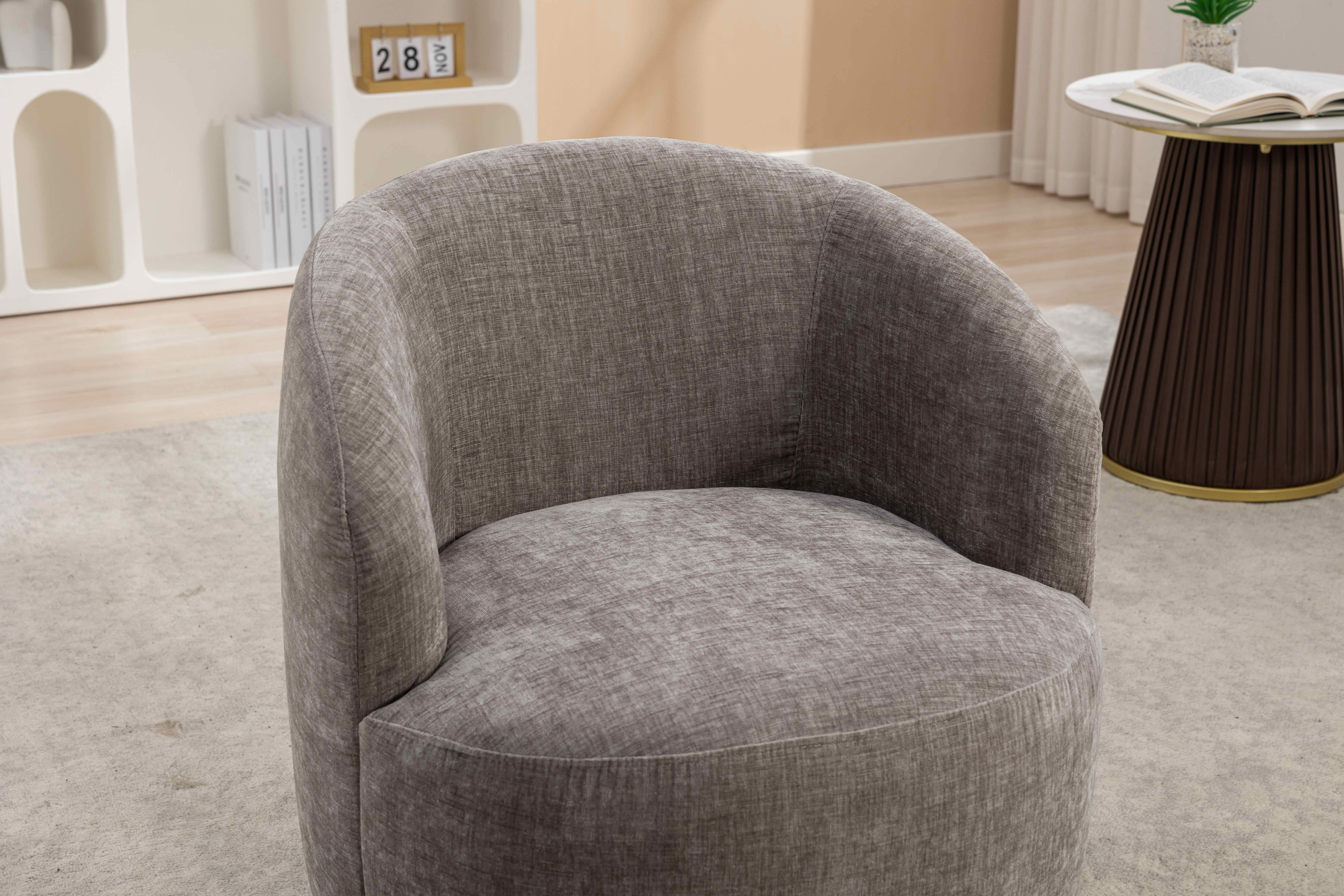 MAYEERTY Chenille Fabric Swivel Accent Armchair Barrel Chair, with Black Powder Coating Metal Ring, Gray