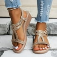 thumbnail image 3 of Mepaouo Womens Wedge Sandals Elastic Ankle Strap Rhinestone Summer Flower Shoes Slip on Sandals, 3 of 5