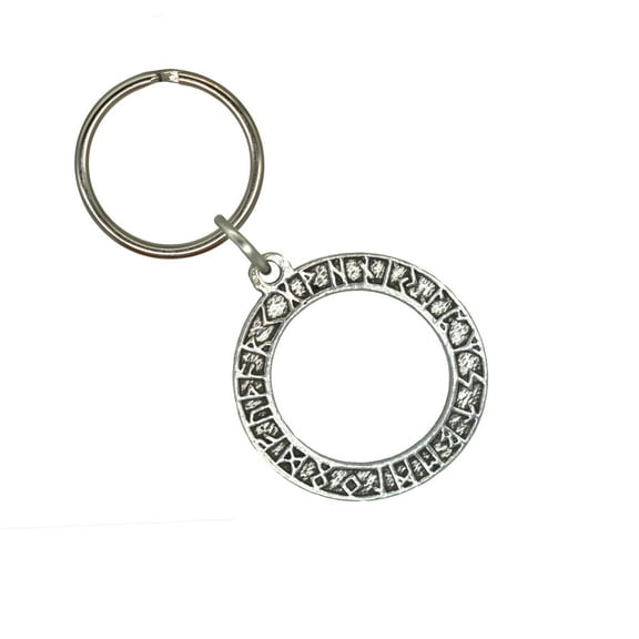 Runes Circle With Cutout Keychain, G116KC, 1 1/2 inch, Viking, Norse, Pewter, Key Fob, Key Ring, Keys, Zipper Pull, Luggage Tag, Backpack, Over 300 Keychain Designs, Handmade in the USA