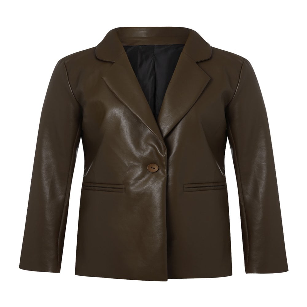 Veste Longue en Cuir Vegan pour Femmes Boutons Cool Blazer en Faux