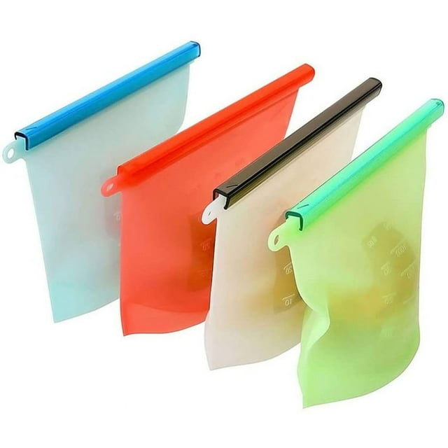 4Pcs Reusable Silicone Food Storage Bags, Large Capacity Silicone Food Savers