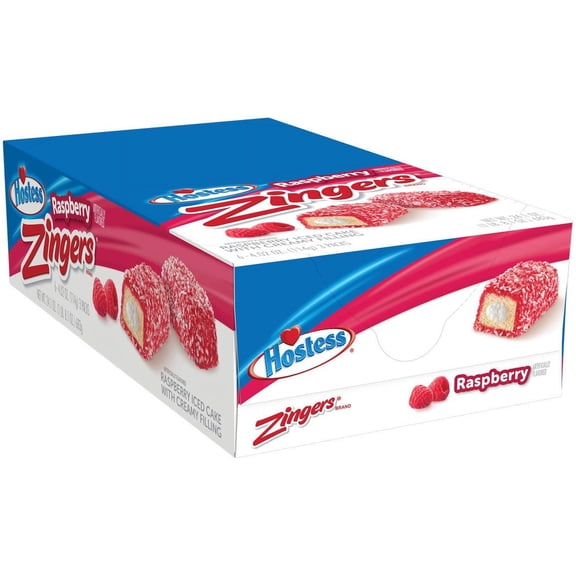 Hostess Raspberry Zingers, Cream-Filled Snack Cakes, 3 Cakes per Pack, (Pack of 6)