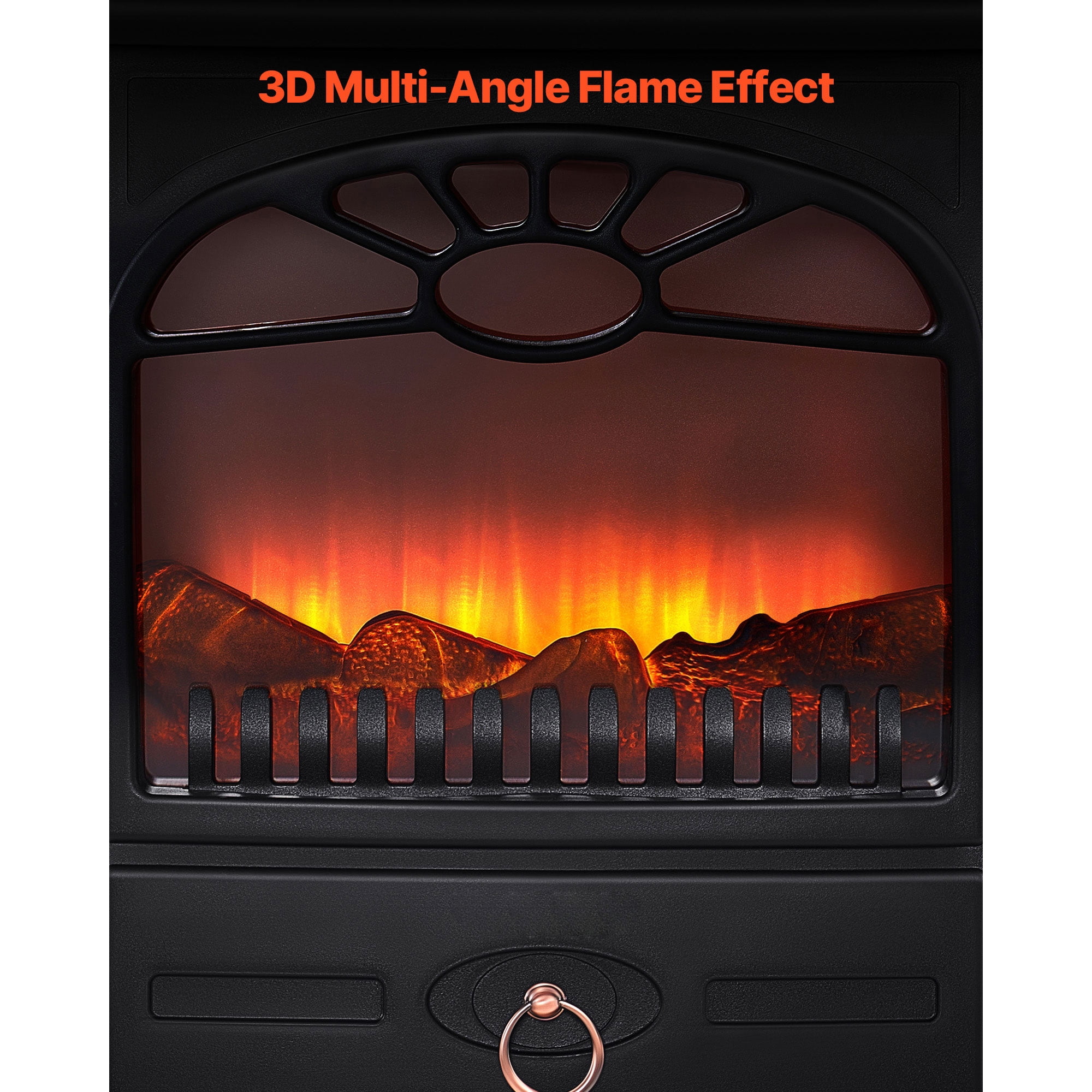 KFFKFF 22.8-Inch Freestanding Electric Fireplace Heater, 1500W 5120BTU Portable Stove with Overheat Protection, Realistic Flame Effect, Ideal for Living Room, Bedroom, Study, and Dining Room, Black