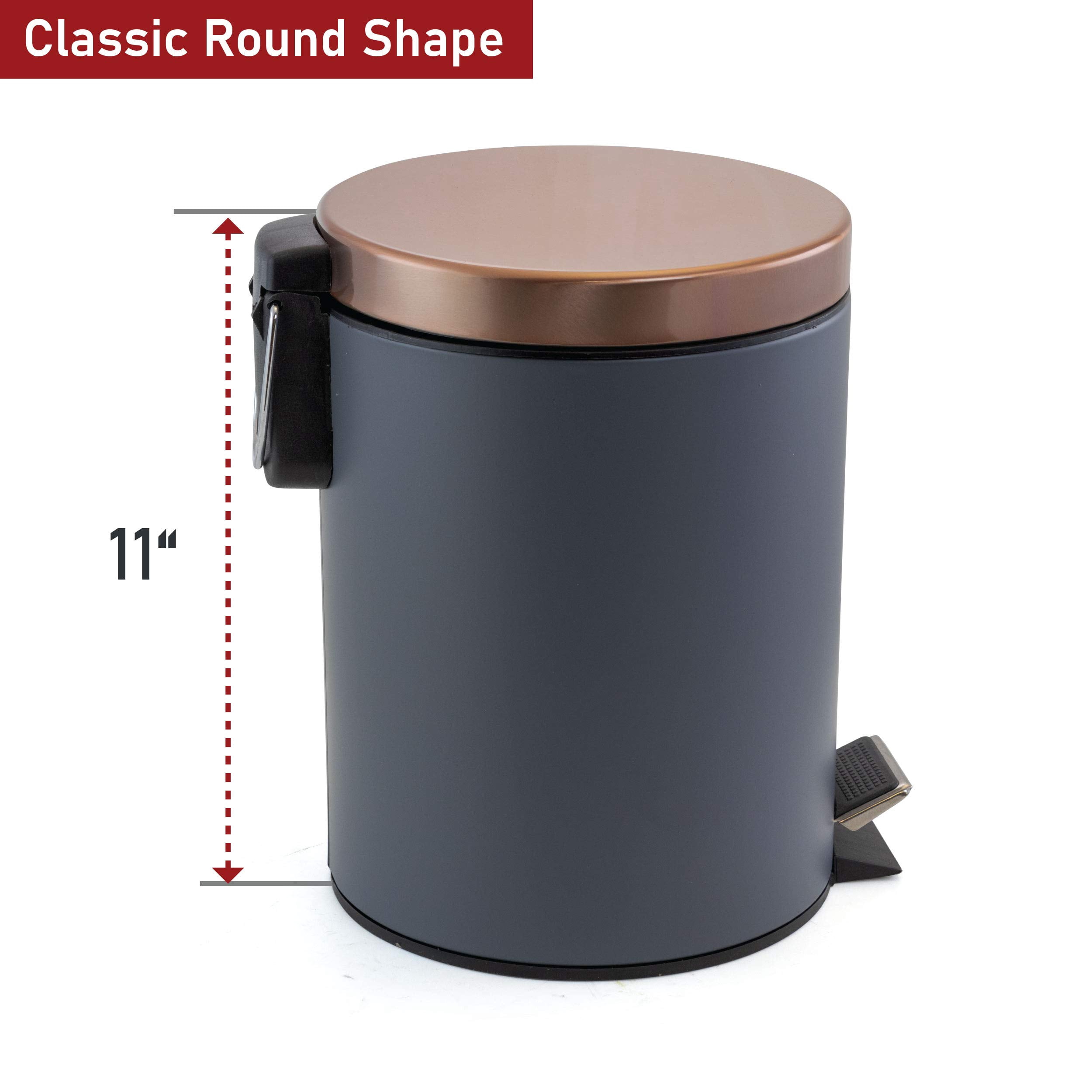 Elama 5 Liter Stylish Grey and Copper Soft Pedal Office, Kitchen and Bathroom Trash Bin