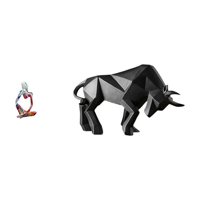 Estatua de resina de un pensador sentado. Figura decorativa de toro. Escultura de resina. Arte abstracto coleccionable. Ideal para sala de estar, ofic