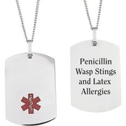 Personalized Stainless Steel Medical ID Dog Tag Pendant, 19.5"