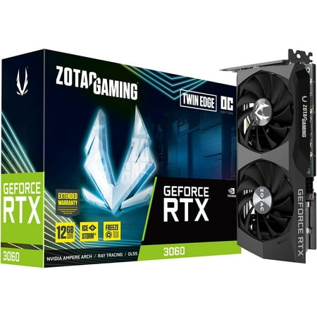 ZOTAC Gaming GeForce RTX 3060 Twin Edge OC 12GB GDDR6 192-bit 15 Gbps PCIE 4.0 Graphics Card, IceStorm 2.0 Cooling, Active Fan Control, Freeze Fan Stop ZT-A30600H-10M