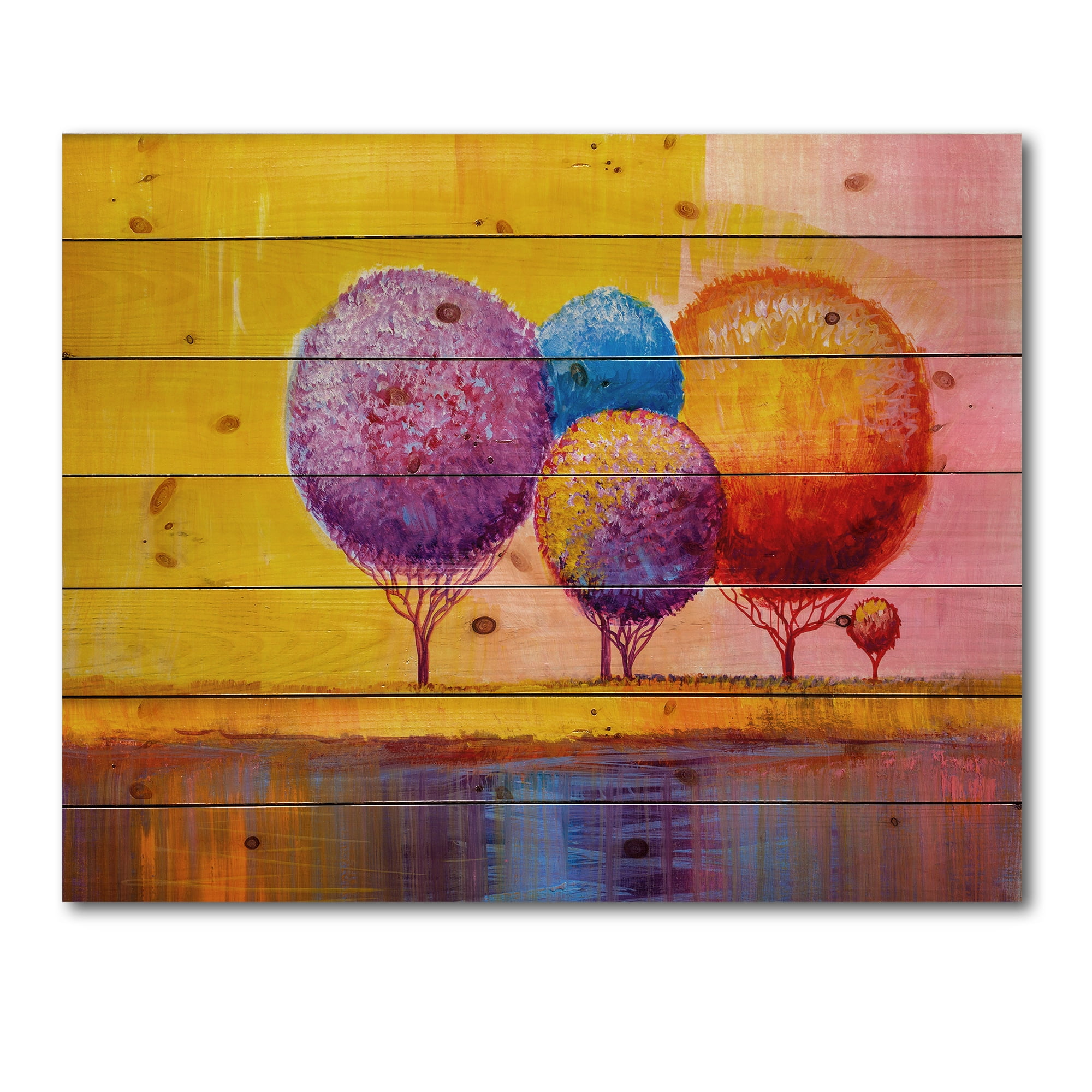 Designart 'Autumn Colorful Fantasy Trees I' Modern Print on Natural Pine Wood