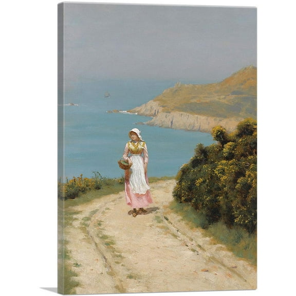 ARTCANVAS Girl On a Coastal Path 1893 Canvas Art Print by Edmund Blair Leighton - Size: 26" x 18" (0.75" Deep)