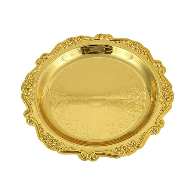 D Gold Metal Embossed Tray Dessert Snack Tray Jewelry Holder Vanity Organizer Decorative Catchall Dish For Home Kitchen Bedroom Style D
