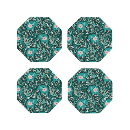 

Tideii Lephants in the Jungle for Leather Coasters 4 Pieces Anti-fouling and Anti-scalding Decorative Coasters Suitable for Restaurants Kitchens Coffee Shops-Octagon