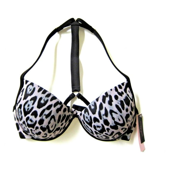 Victoria's Secret Malibu Shine Rhinestone Gray Leopard Swim Bikini Top Cup Size 34D NWT