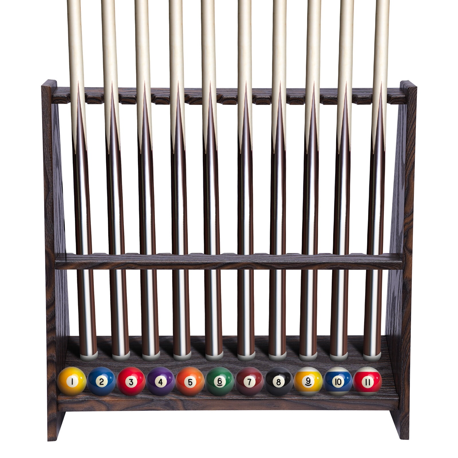 Pool Stick Holder Floor Stand, 10 Pool Cue Rack for Billiard Room or Club, Made of Wood, Easy to Assemble