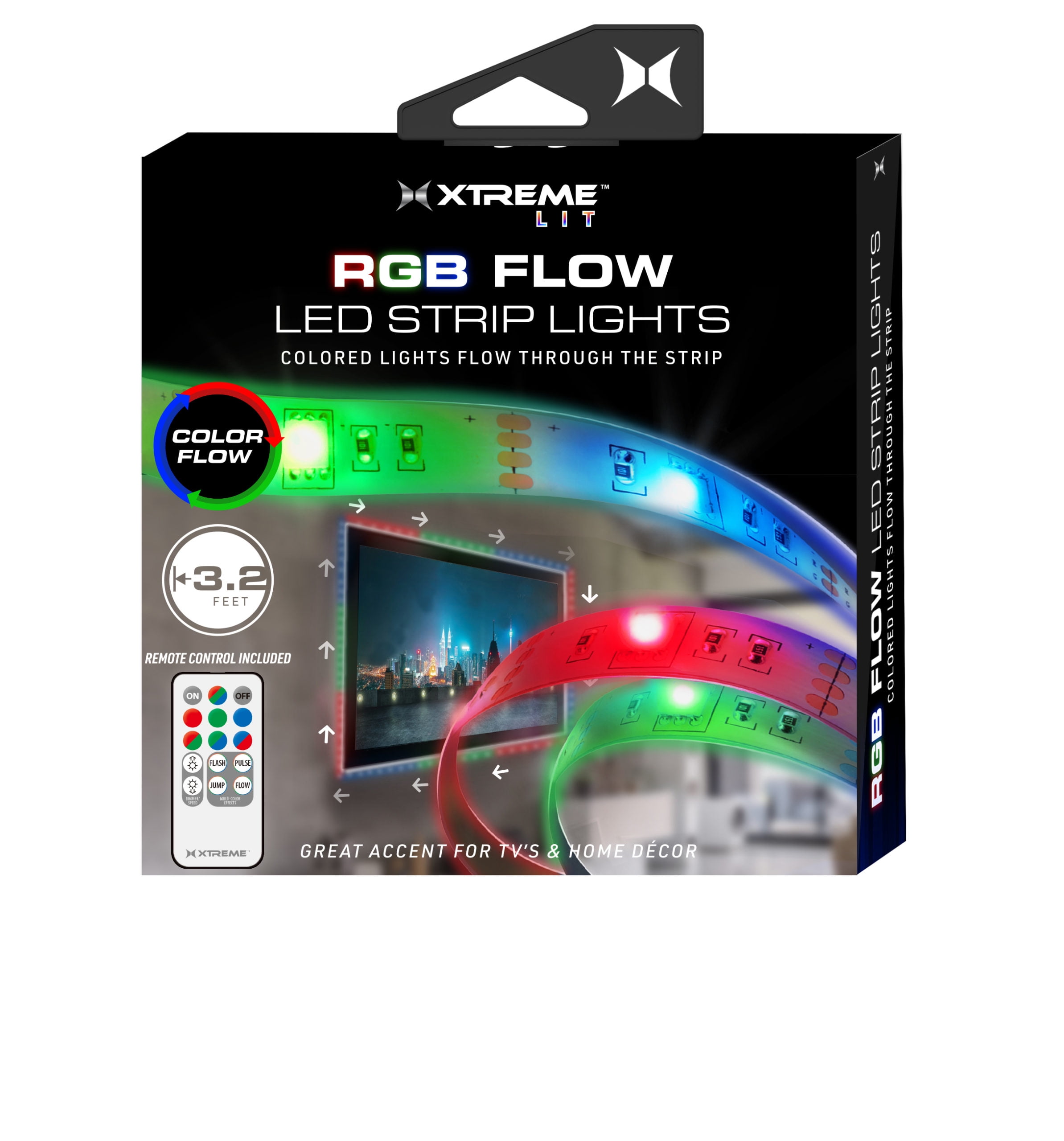 RGB Flow LED Strip Lights, 3.2ft, Color-Changing, Green, Flashing Modes, Device Backlighting, Kitchen, Bedroom, Office, Easy-To-Install, Remote Control, USB-Powered, 5-Volt Charger - Walmart.com