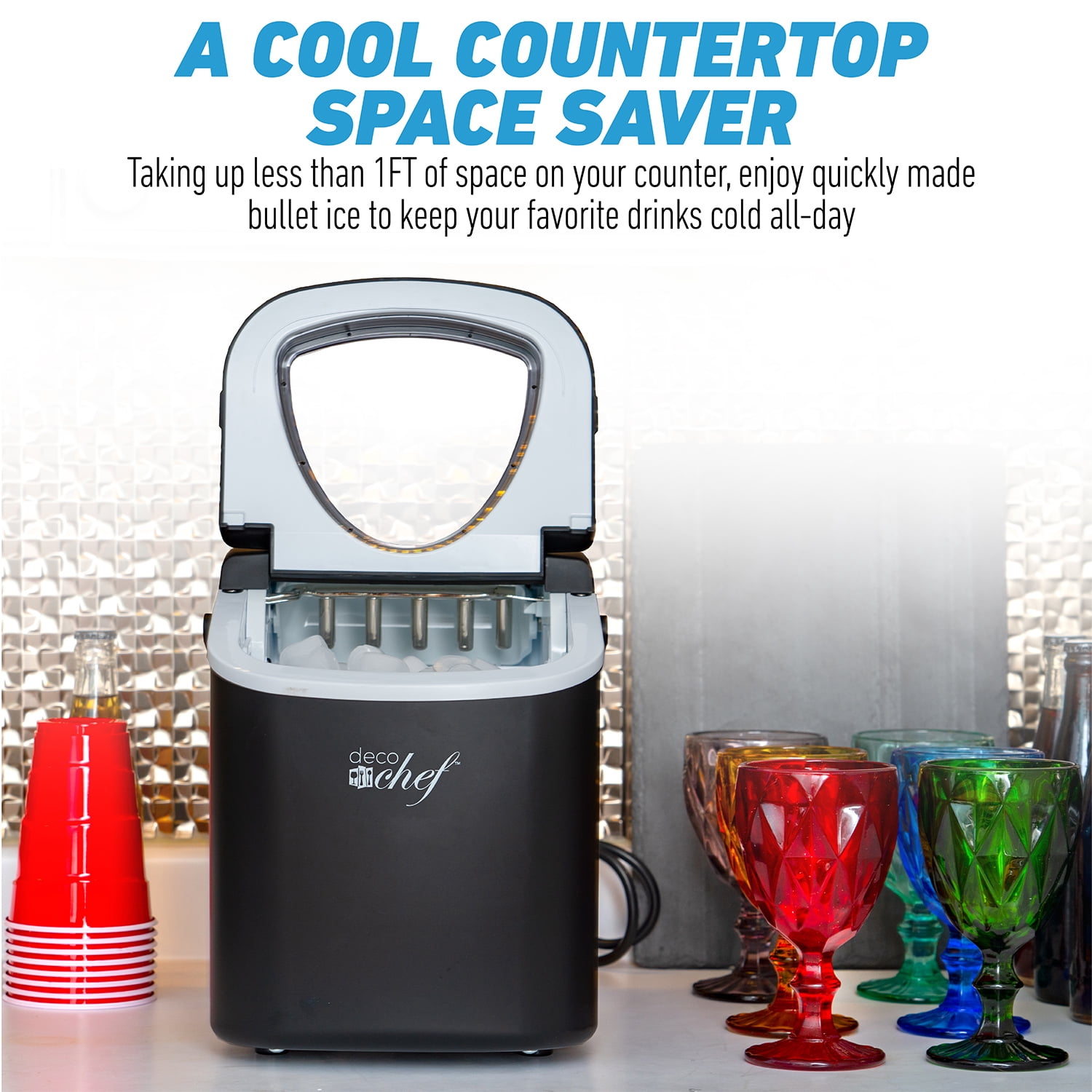 Deco Compact Countertop Ice Maker, 26LBs in 24HRs, 9 Bullet Ice Cubes Ready in 6 Minutes, Black