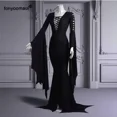 thumbnail image 1 of Disfraz de Morticia Addams para mujer, vestido de cosplay, sexy, punk, gótico, bruja, vintage, con cordones, ajustado, para Halloween, 1 of 6