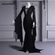 thumbnail image 1 of Disfraz de Morticia Addams para mujer, vestido de cosplay, sexy, punk, gótico, bruja, vintage, con cordones, ajustado, para Halloween, 1 of 6
