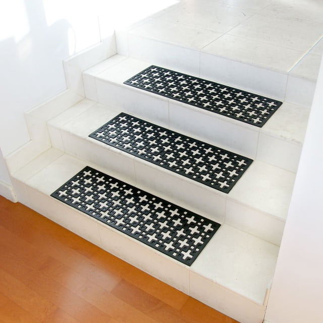 Rubber-Cal 10-104-000-6PK Stars Step Mat Peldaños de goma para escaleras, negro, 10"" x 29,75""
