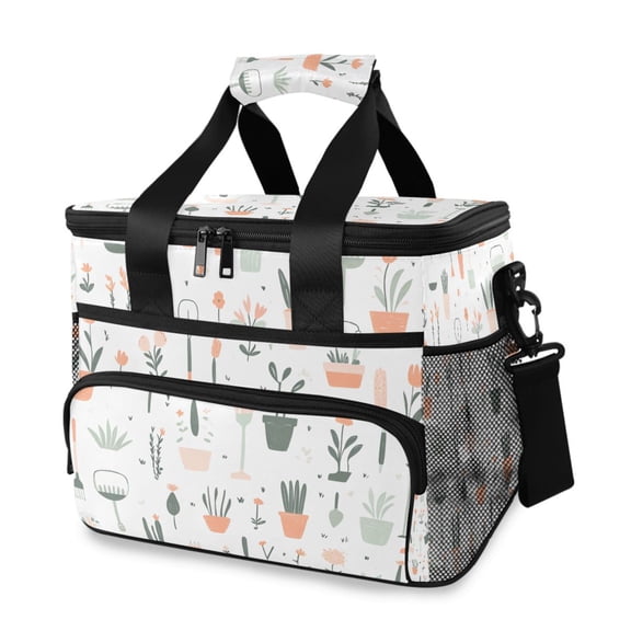 FORMRS Insulated Cooler Bag 24 Cans Capacity Soft Leakproof Lunch Box with Side Pockets, Green Garden Pattern