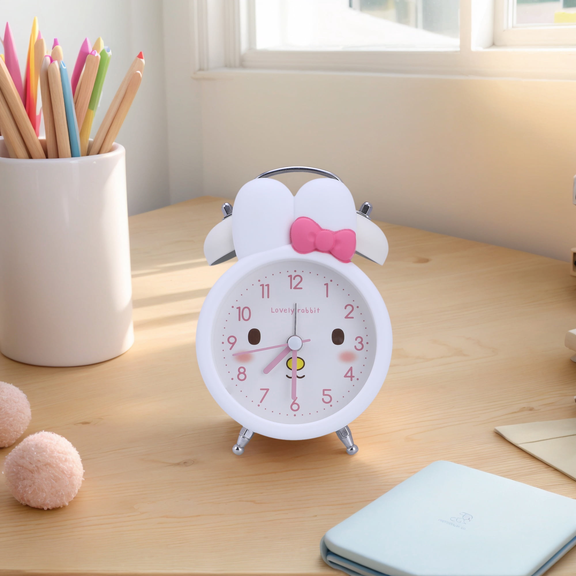 Unique Bargains Mechanical Loud Alarm Clock with Bunny Design White 3.5"L x 2.2"W x 5.1"H