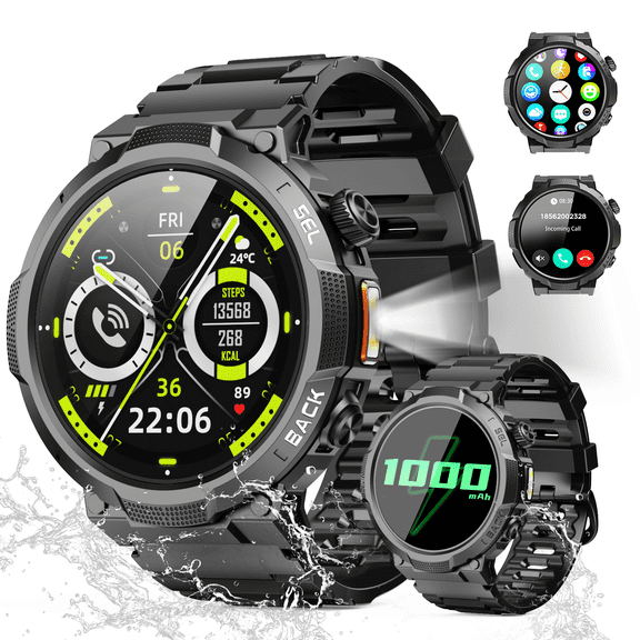 Smart Watches for Men (Answer/Make Call), 1.53" HD Military Smartwatch, 50 Days Extra-Long Battery Life Fitness Tracker, Flashlight/110 Sports/Sleep Monitor/IP68 Waterproof Android iOS