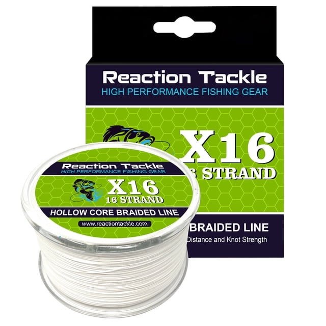 Reaction Tackle Hollow Core, 16 Strand Braided Fishing Line White - 80LB / 1200yds