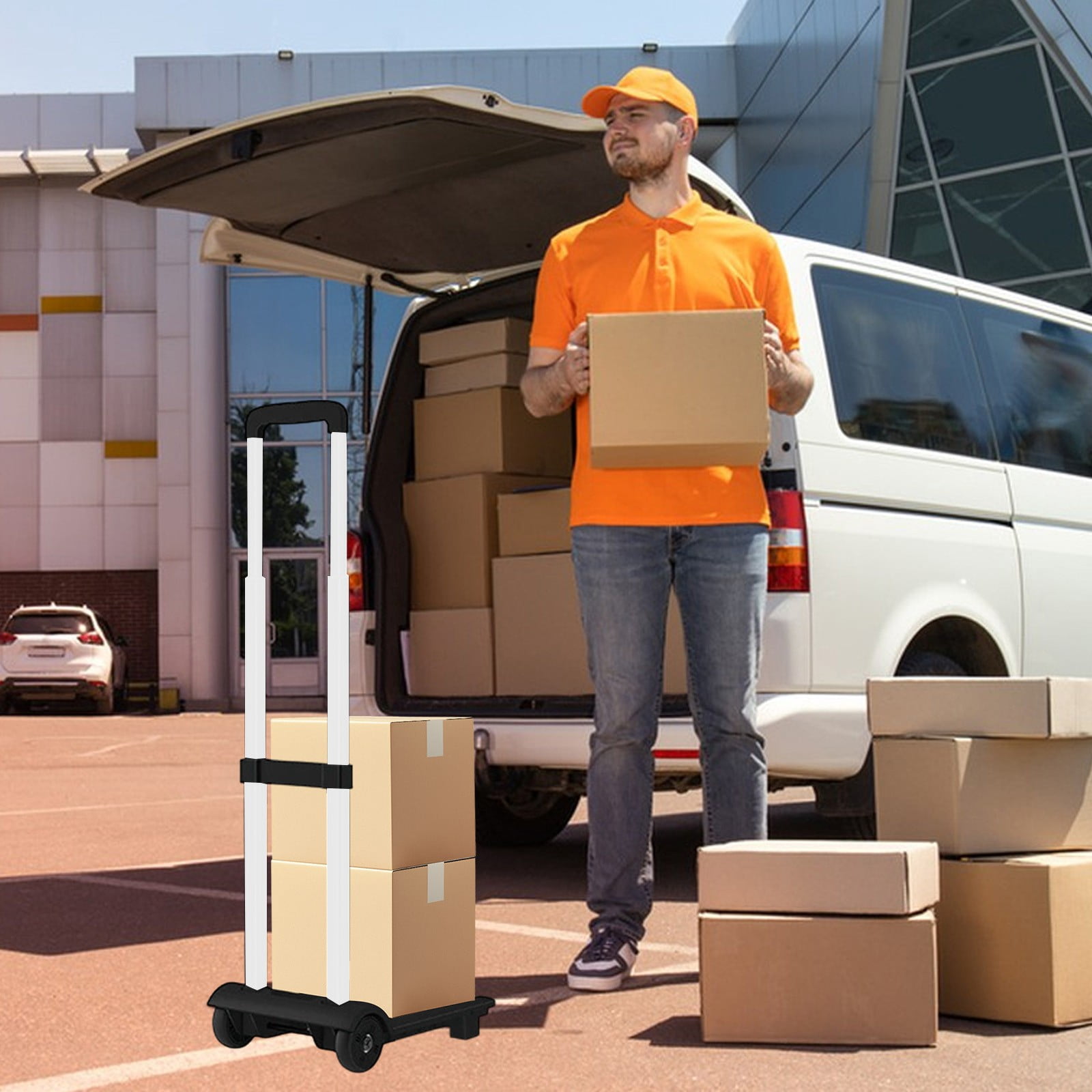 COM1950s Foldable Cart, Portable Trolley with Swivel Wheels and Shock Absorption, 16.3x9.1x3.3in Compact Design, Collapsible Hand Truck for Travel, Picnic, and Shopping