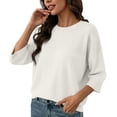 thumbnail image 2 of Women's Solid Knit Quarter Sleeve Round Neck Casual Sweater Top, 2 of 7