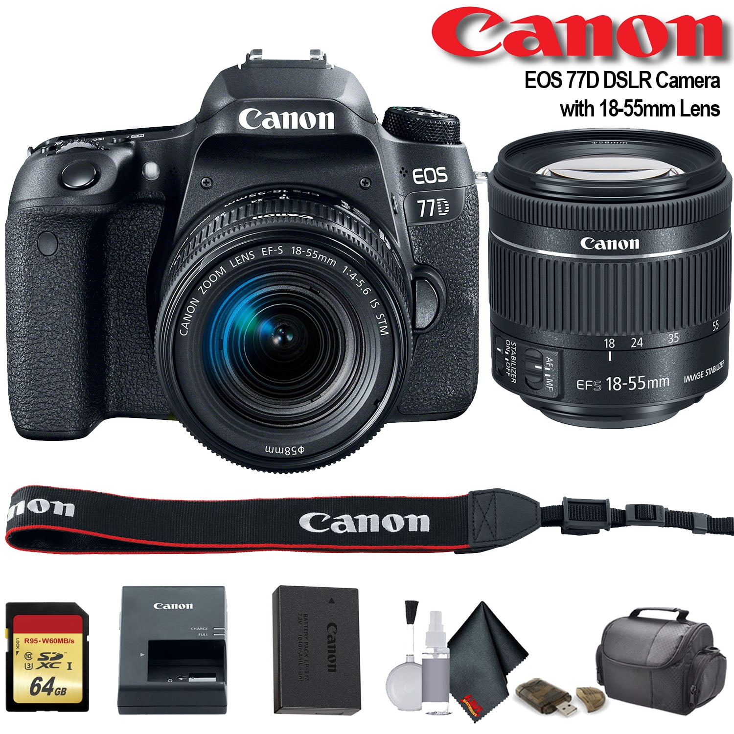 Canon EOS 77D DSLR Camera with 1855mm Lens (Intl Model) Starter