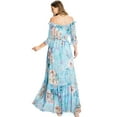 thumbnail image 3 of Flying Tomato Women's Floral Off Shoulder Maxi Dress (S, Light Blue), 3 of 5