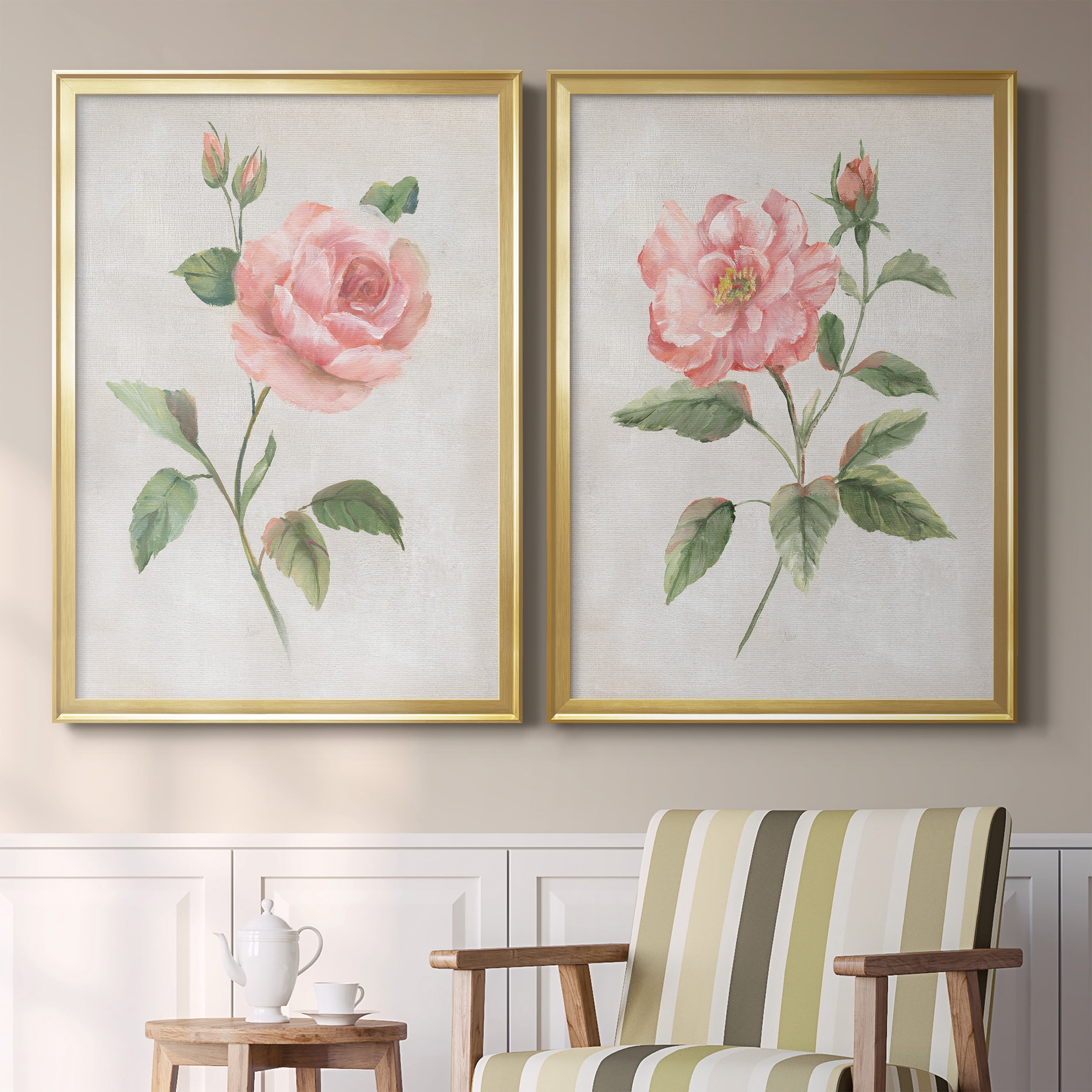 2 Piece Set Grandiflora I Premium Framed Canvas - Ready to Hang - 26.5 x 36.5 Each - Gold Frame