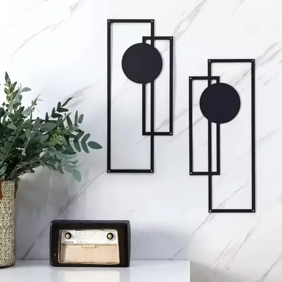 HELLOYOUNG Abstract Metal Wall Sculpture Vertical Geometric Design Art for Living Room, Sophisticated Home Decor Halloween Christmas Gift