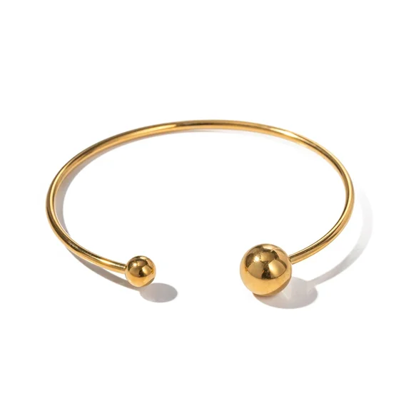Minimal Double Meteorite Bangle 14K Yellow Gold Cuff Golden Silver Color Solid Ball Bracelet Perfect Gift