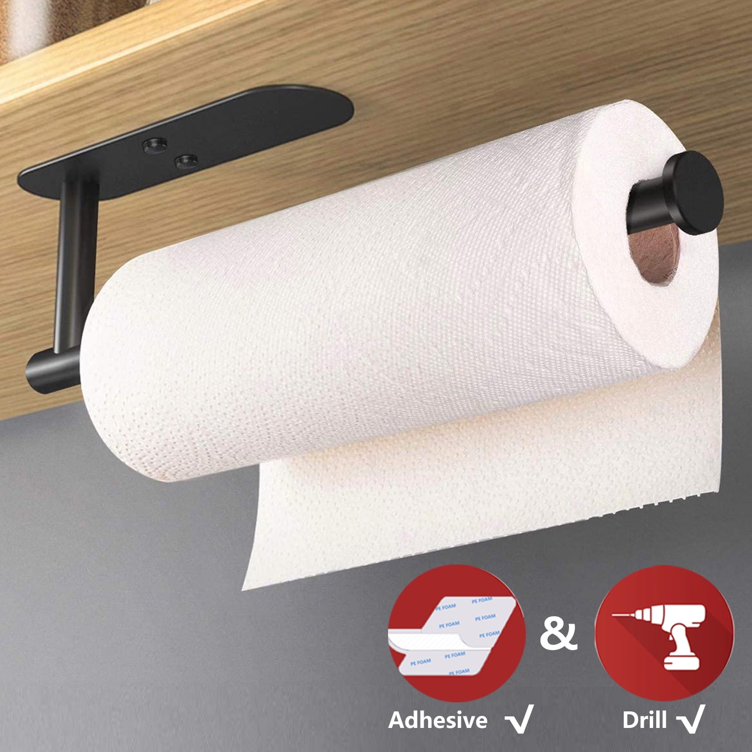 Fvviia Paper Towel Holder Under Kitchen Cabinet - Self Adhesive or Drilling  Paper Towel Holder, Wall Mount Stick on Wall with Screws, Vertically or