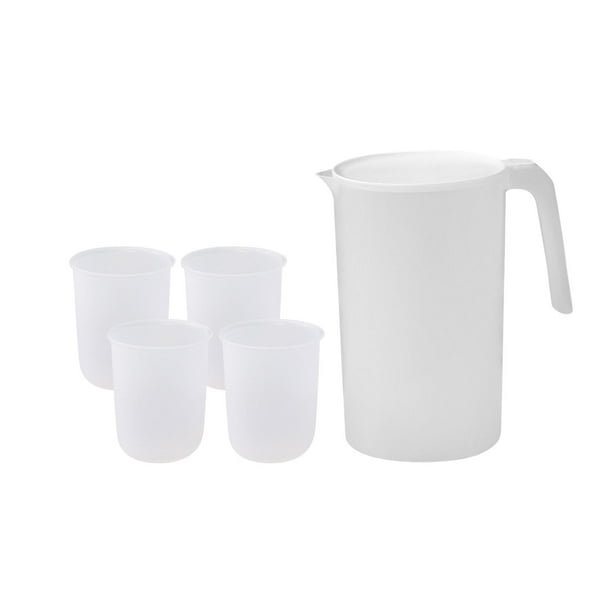 Jarra de agua de gran capacidad y 4 tazas, ligera, resistente al calor de -20 degreeC a blanco