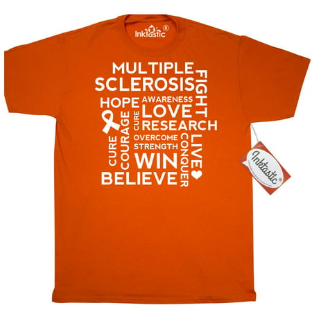 Inktastic Multiple Sclerosis Walk Support T-Shirt M.s. Awareness Hope Cure Research Event Slogan Word Cloud Gift Month World Ms Day Orange Ribbon Mens Adult Clothing Apparel Tees T-shirts