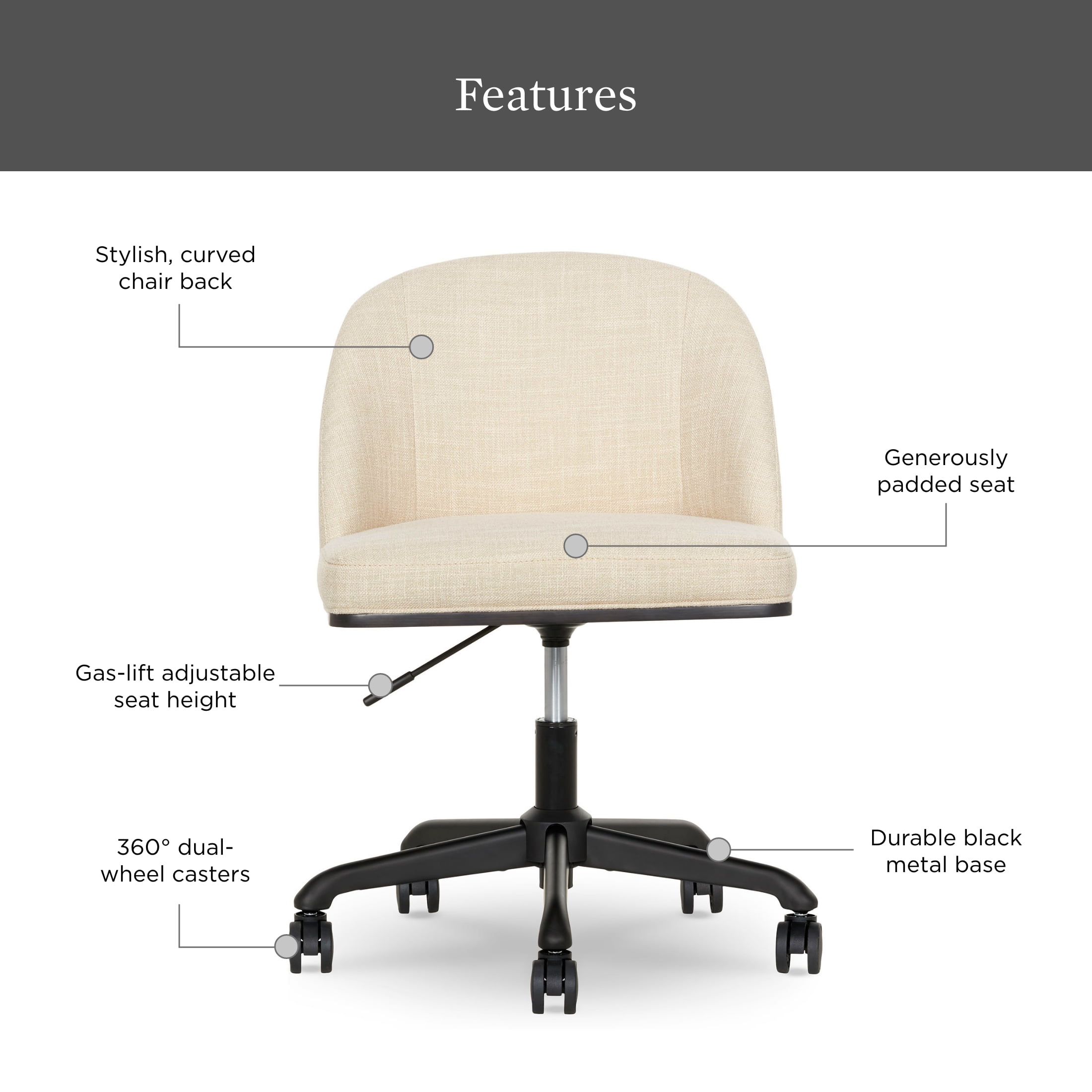 Better Homes & Gardens Oaklee Office Chair, Cream and Charcoal Finish