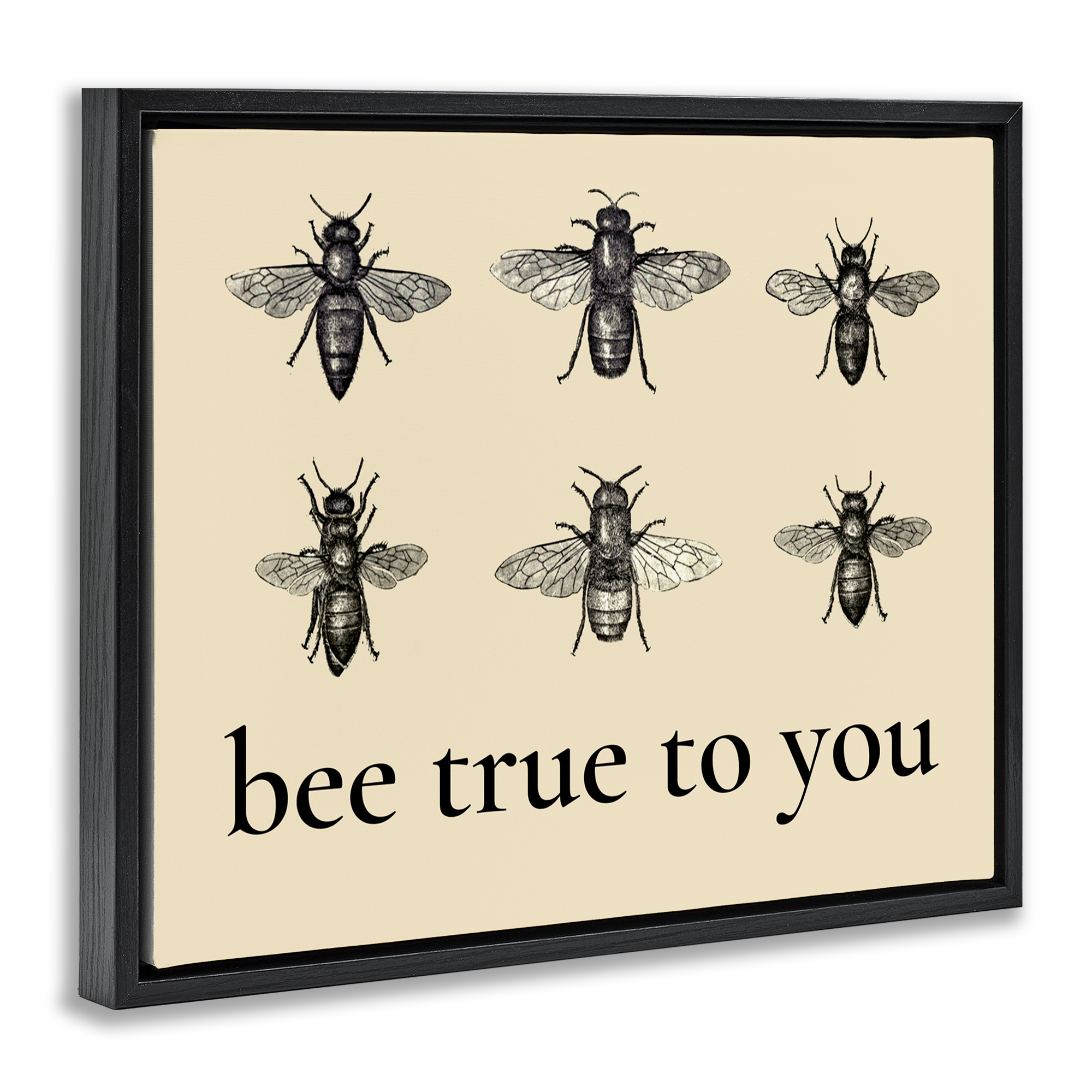 Bee True To You Inspiration Black Framed Floater Canvas Wall Art, design by Lettered and Lined