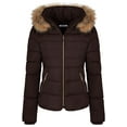 thumbnail image 3 of BodiLover, Women's, Winter Quilted Puffer Short Coat Jacket Plus Sizewith Removable Faux Fur Hood and Zipper, Brown, 1X, 3 of 4