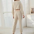 thumbnail image 5 of Odeerbi Clearance Women Pajama Sets Long Sleeves Sleepwear Sports Tops Set Elastic Waist Long Pants Sleepwear Sets,Beige, 5 of 7