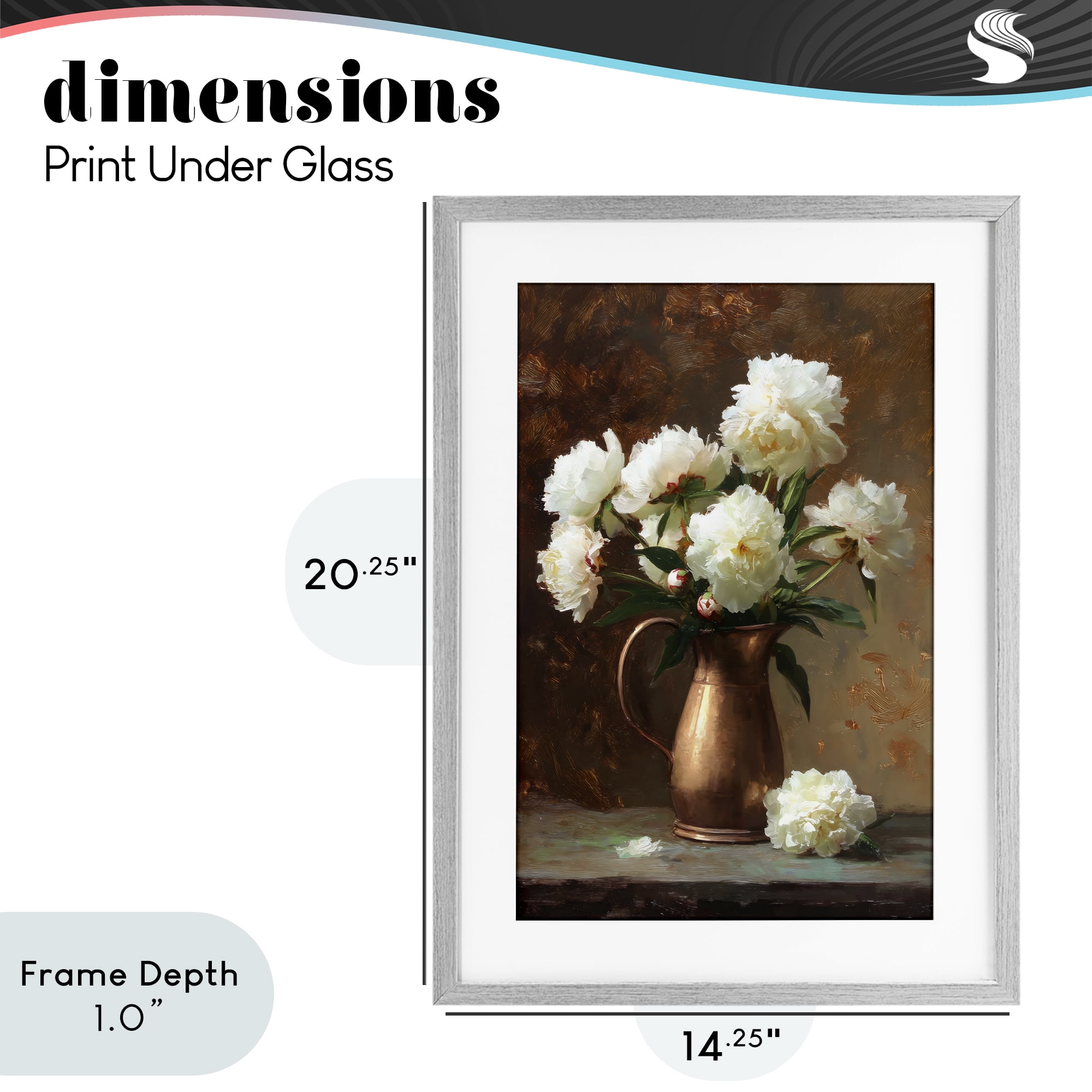 Stupell Industries Bronze Vase Peonies Gray Framed Print Under Glass, design by Petal Prints Design